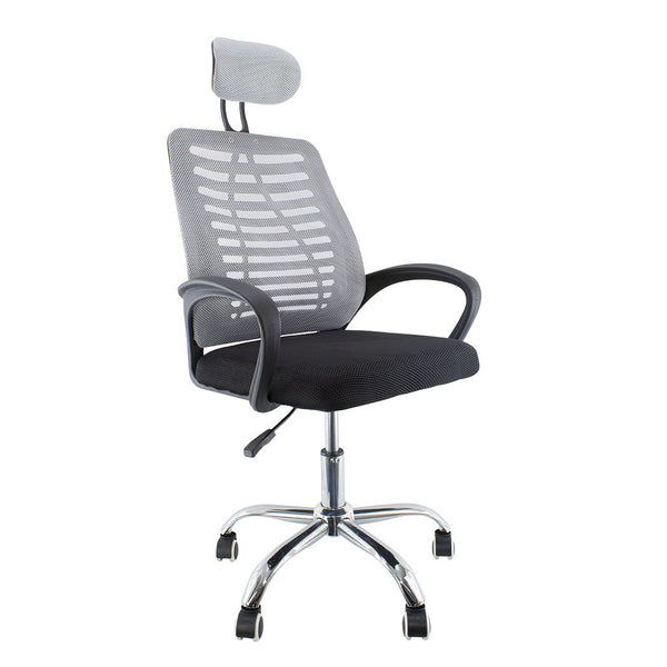online Chaise de bureau de direction grise avec appui-tête et accoudoirs