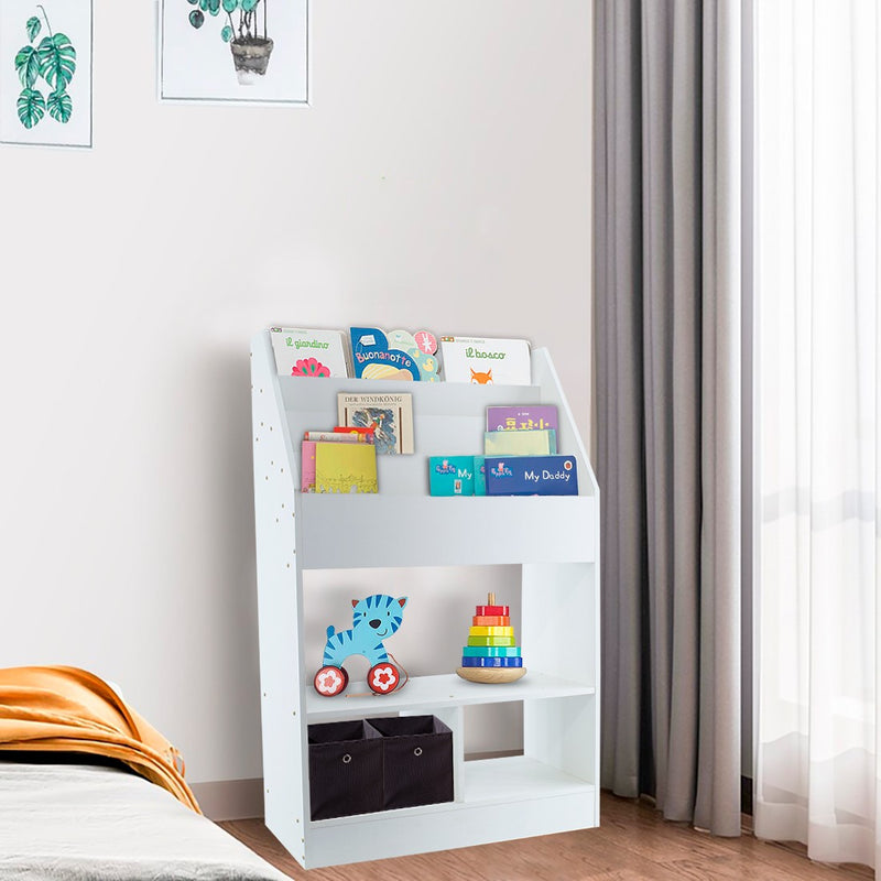 Libreria Montessori per Bambini 63x30x100 cm 4 Ripiani in MDF e Truciolato Bianca-3
