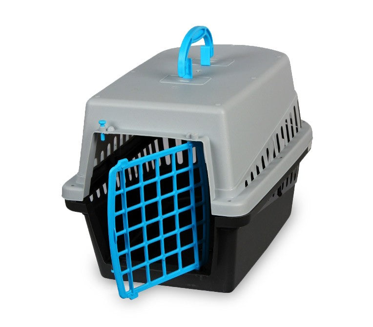 Trasportino con griglia in plastica per cani e gatti da viaggio 50 cm Azzurro-2