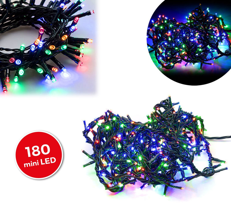 Luci di Natale 180 LED 9,16m Multicolor da Interno Cavo Verde-1