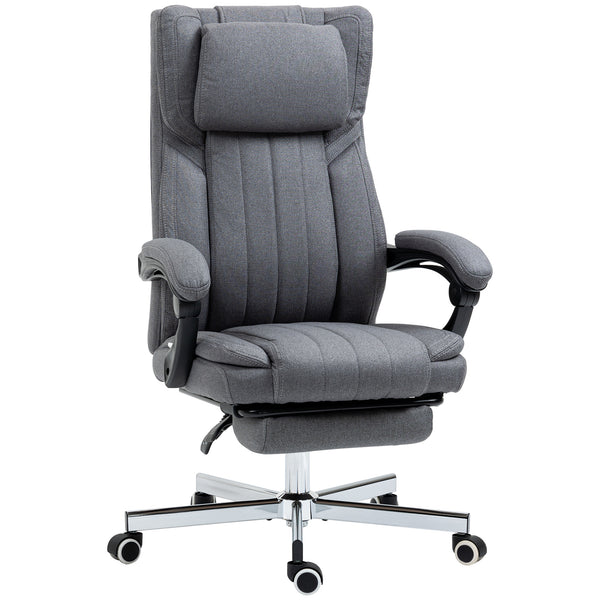 acquista Chaise de bureau présidentielle 65x61x105-113 cm avec repose-pieds en tissu respirant effet lin gris