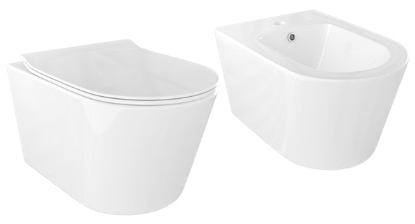Paire de Sanitaires WC et Bidet Suspendus en Céramique 36,5x53x35 cm Oceano Bonussi Blanc Brillant prezzo