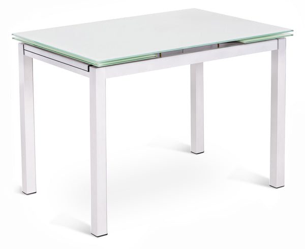 sconto Table Extensible 110/170x75x75 cm en Métal avec Plateau en Verre Blanc