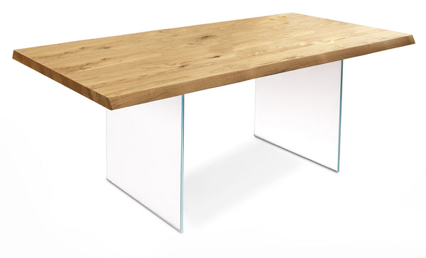 Table Fixe 160x90x76 cm Pieds en Verre avec Plateau en Chêne Naturel prezzo