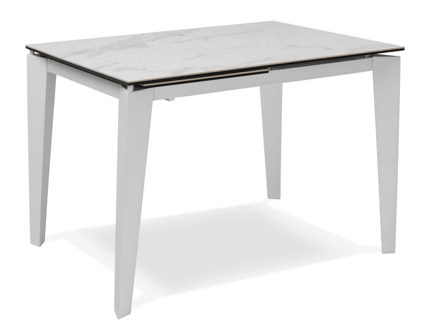 sconto Table Extensible 120/170x80x76 cm en Métal avec Plateau en Céramique sur Verre Marbre Blanc