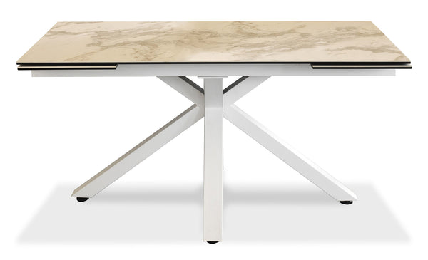 Table Extensible 160/240x90x76 cm en Métal avec Plateau en Céramique sur Verre Marbre Blanc sconto