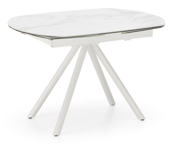 sconto Table Extensible 120/180x90x76 cm en Métal avec Plateau en Céramique sur Verre Marbre Blanc