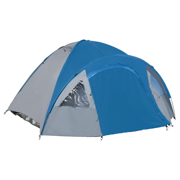 Tenda da Campeggio 4 Posti con Tasche e Gancio 3x2,50x1,30m in Poliestere e Fibra di Vetro Blu online