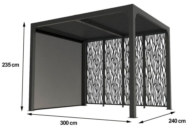 Pergola da Giardino 2,4x3x2,35 m in Alluminio con 4 Pannelli Moucharabieh e Tenda Laterale Grigio Antracite-3