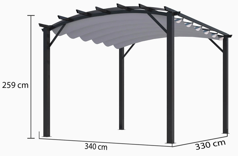 Pergola da Giardino 3,4x3,3x2,4 m in Alluminio con Telo di Copertura 140g/mq Grigio-5