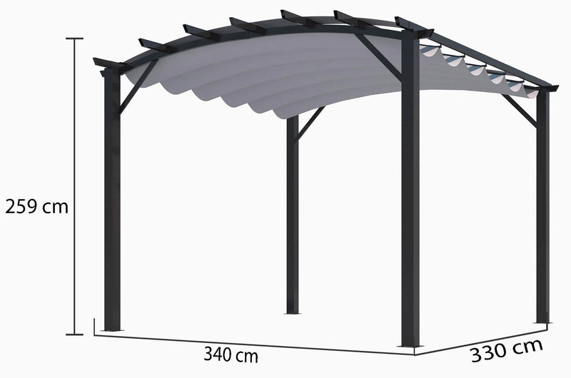 Pergola da Giardino 3,4x3,3x2,4 m in Alluminio con Telo di Copertura 280g/mq Grigio-5