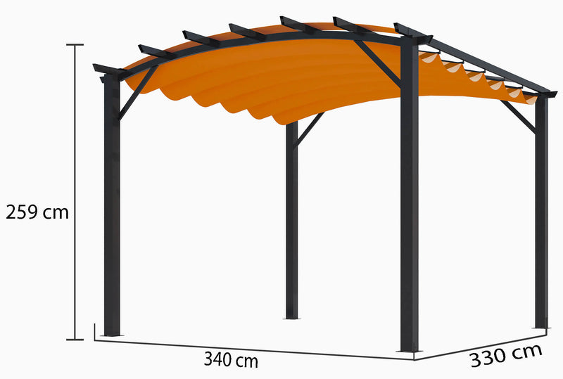 Pergola da Giardino 3,4x3,3x2,4 m in Alluminio con Telo di Copertura 140g/mq Ruggine-5