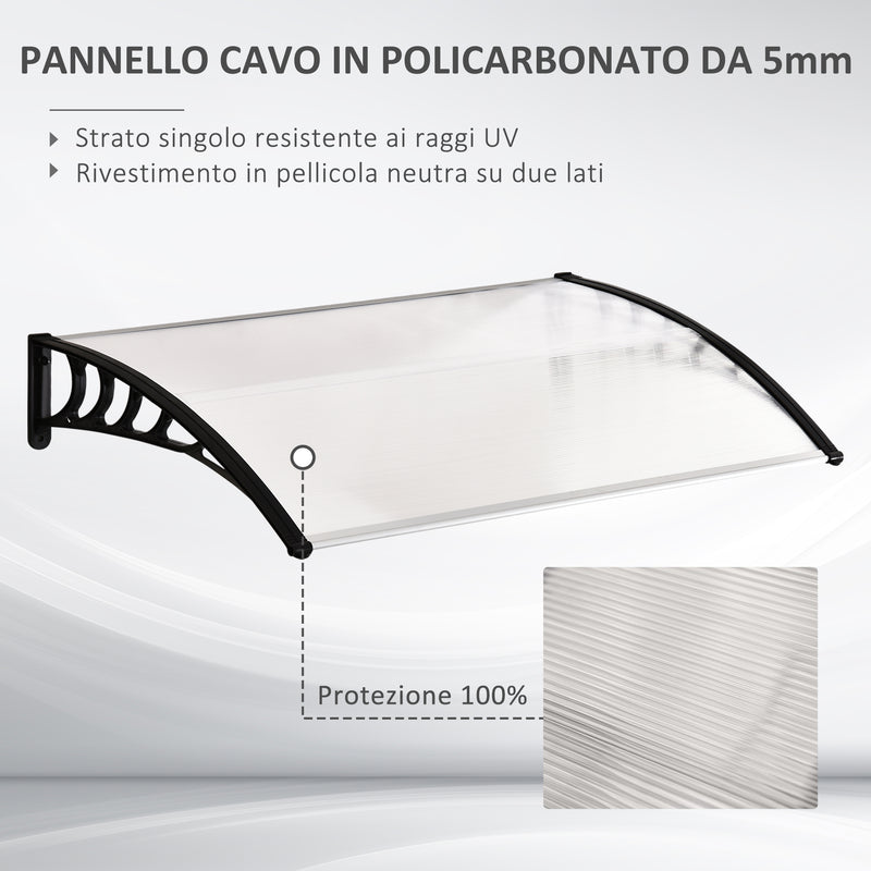 Pensilina Tettoia Moderna 90x150x25 cm in Policarbonato PP e Alluminio Trasparente-4