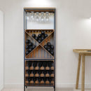 Cantinetta Portabottiglie 60x30x160 cm con Portabicchieri in Ferro e Legno Rex Nera-8