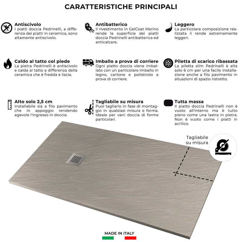 Piatto Doccia in Pietra  Pedrinelli Ardesia Stone Side Cemento Varie Misure-4