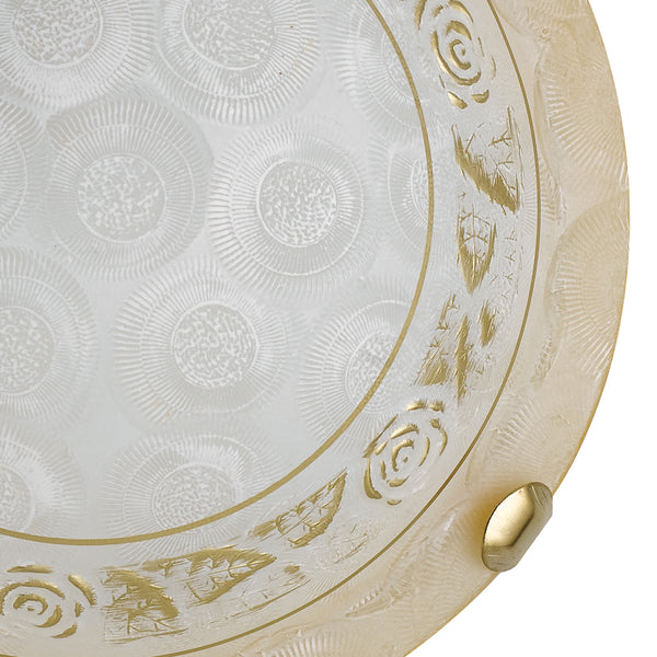 Plafonnier rond bord ambre verre blanc lampe grecque florale classique E27 prezzo