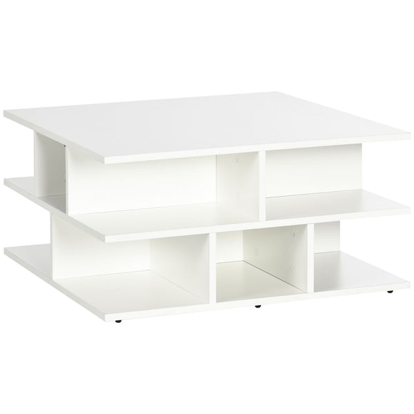 Table basse à 2 niveaux 70x70x36,5 cm avec étagères ouvertes en aggloméré blanc sconto