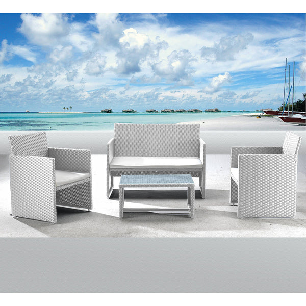 online Salon de jardin canapé + 2 fauteuils + table basse Valencia blanche