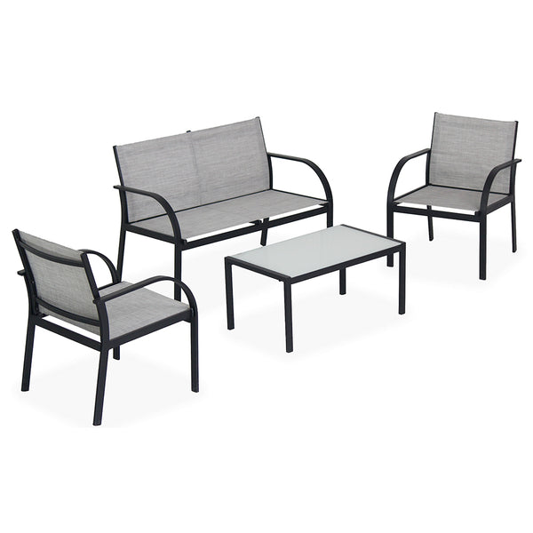 acquista Ensemble de jardin table 2 fauteuils et canapé en fer noir Ranieri Ankara