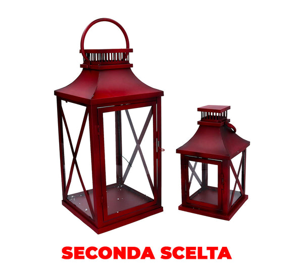 online Set 2 Lanterne in Metallo rosso quadro Seconda Scelta