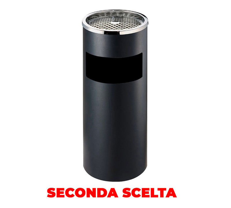 Cestino Gettacarte Posacenere Ø24,7 cm in Metallo Nero Opaco 10L per Interno Esterno Seconda Scelta-1