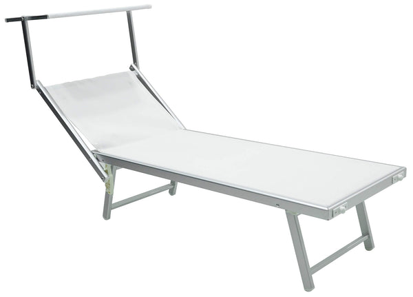 sconto Transat de jardin 189x61x38 cm en Aluminium et Textilène Simba Blanc