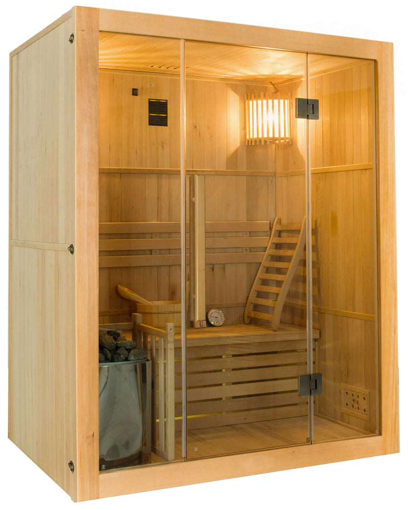 Sauna Finlandese ad Infrarossi 3 Posti 153x110 cm H190 in Legno di Abete Sense 3-3