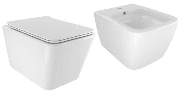 Paire de Toilettes et Bidet Suspendus en Céramique 36x52x35 cm Street Bonussi Blanc Brillant online
