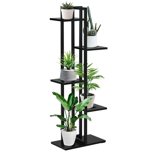 prezzo Échelle pour pots de fleurs à 5 niveaux pour intérieur et extérieur 40x22x113 cm en MDF et acier noir