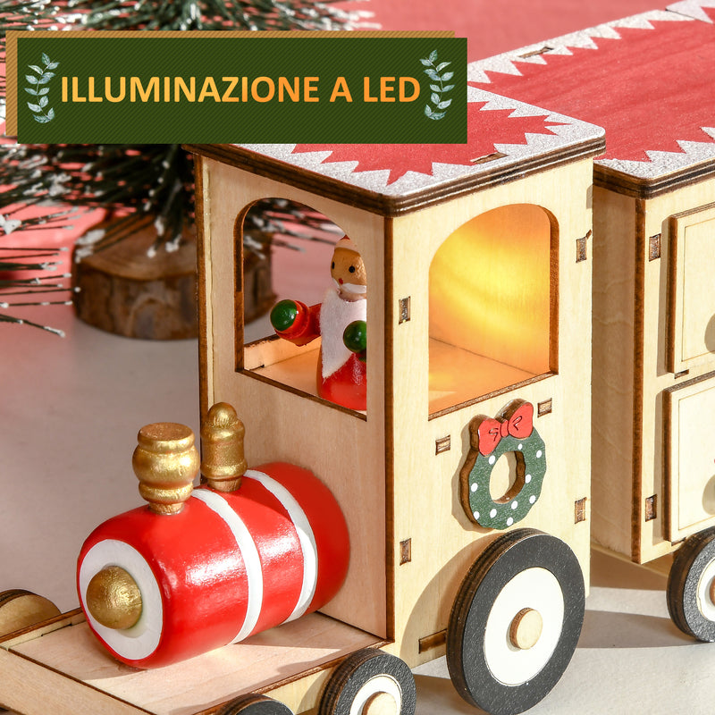 Calendario Avvento di Natale a forma di Treno 40x8x11 cm con Luce LED in Compensato-4