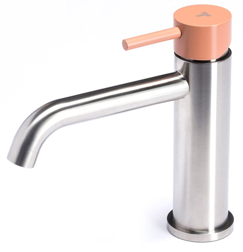 Rubinetto Miscelatore Monocomando Lavabo senza Scarico in Acciaio Inox Satinato Maniglia Cipria-1