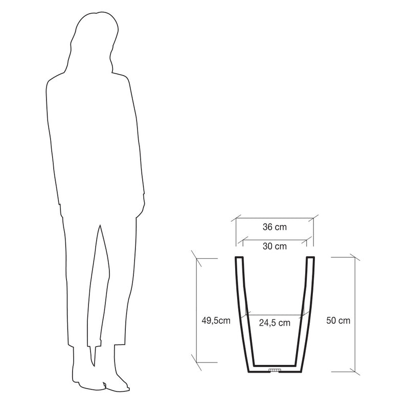Vaso 50x36x36cm in Polietilene Vanossi Hydrus Quadro Pietra Serena-3