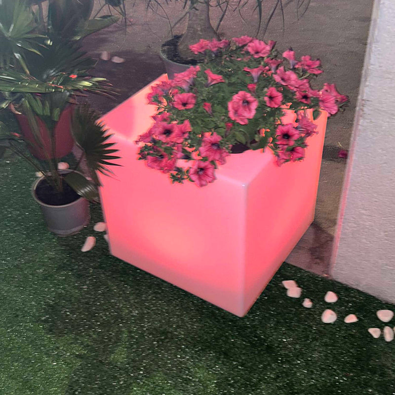 Tavolino Luminoso Solare da Giardino Autoricaricabile 50x50x50 cm in Polietilene Sined Cuby Bianco-2
