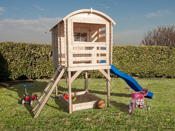 Château en bois avec cabane et toboggan pour enfants 163x118 cm Joy online