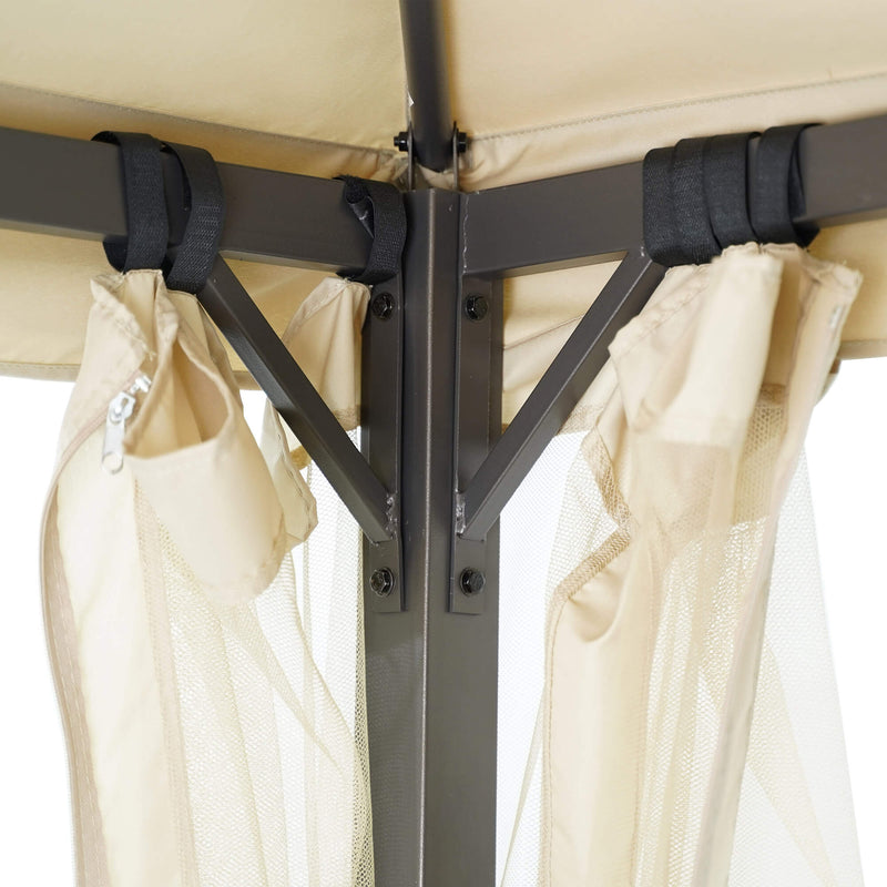 Dondolo Letto 3 Posti 255x175x250 cm con Copertura a Gazebo e Zanzariera Beige-10