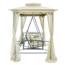 Dondolo Letto 3 Posti 255x175x250 cm con Copertura a Gazebo e Zanzariera Beige-2