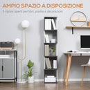 Libreria Moderna Salvaspazio a 5 Ripiani 33x28x161 cm in Legno Grigio e Bianco-5