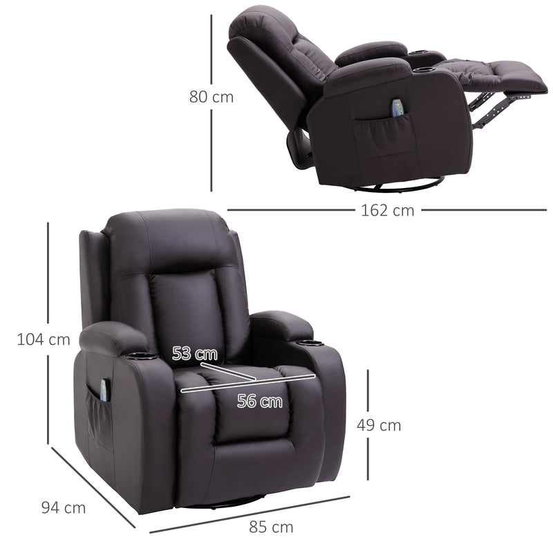 Poltrona Relax Massaggiante a 8 Punti 85x94x104 cm Reclinabile con Telecomando in Similpelle Marrone-3