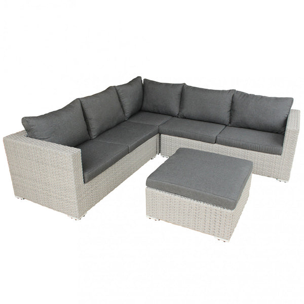 Salon de jardin canapé 2 fauteuils et table basse avec coussins en osier gris prezzo