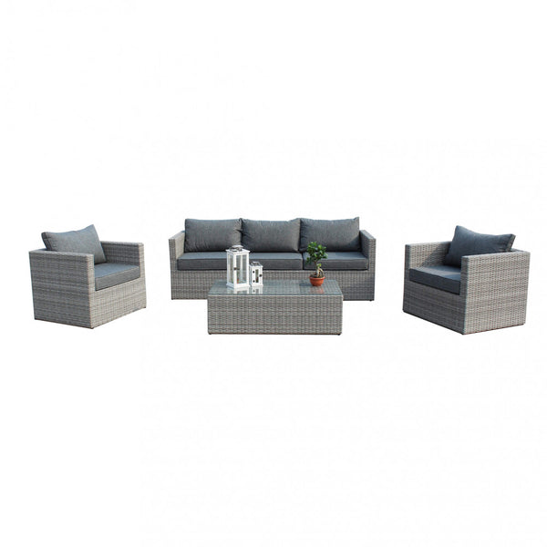 Salon de jardin canapé 2 fauteuils et table basse avec coussins en osier gris prezzo