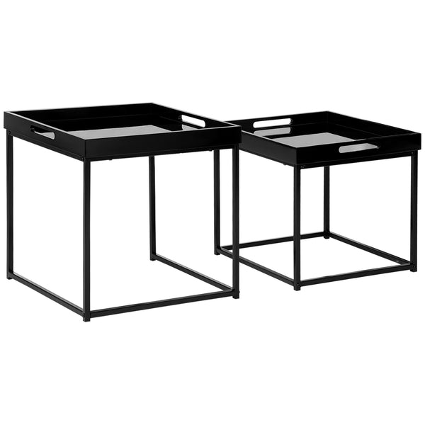 sconto Ensemble de 2 tables basses empilables avec finition brillante et cadre en acier noir
