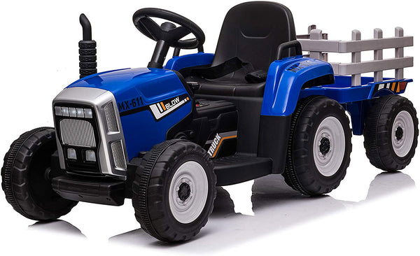 Tracteur électrique pour enfants 12V avec remorque bleue sconto