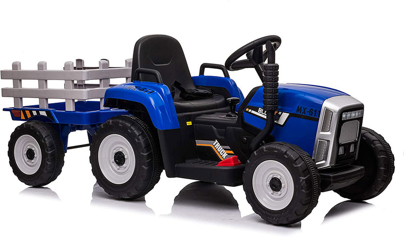 Trattore Elettrico per Bambini 12V con Rimorchio Happy Kids Blu-4