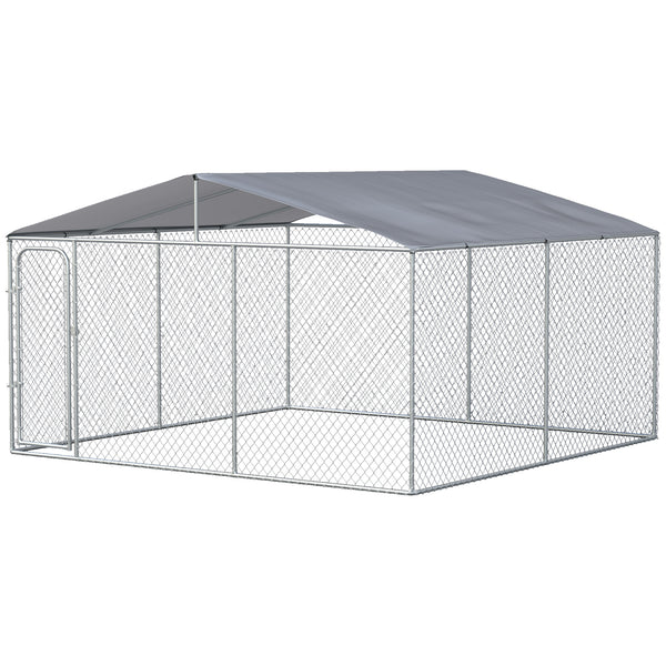 prezzo Cage chenil pour chiens d'extérieur 400x230x232 cm en métal et toit en tissu Oxford argenté