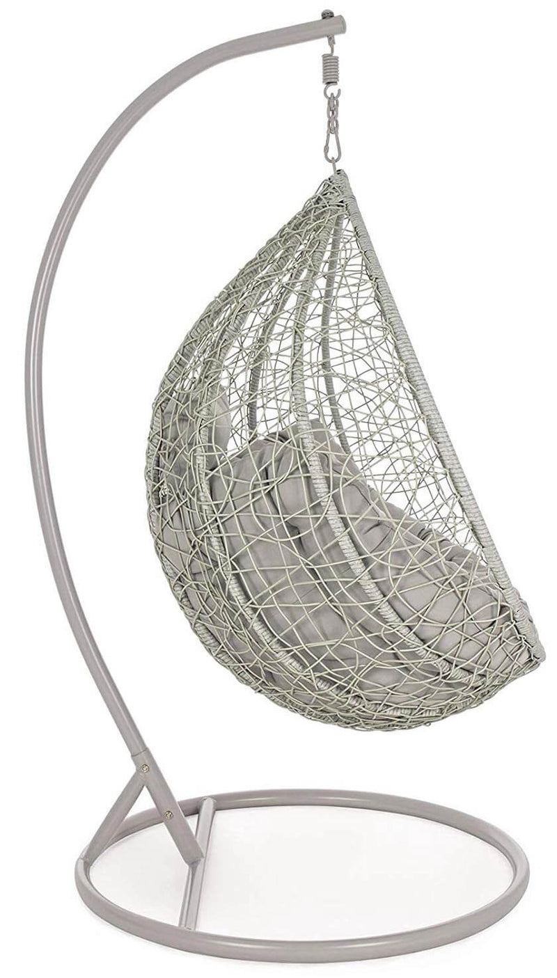 Amaca Dondolina da Giardino in Acciaio e Rattan Zaffiro Grigia-3