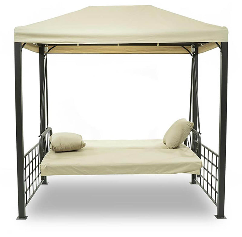 Dondolo Letto 3 Posti con Copertura a Gazebo Beige-4
