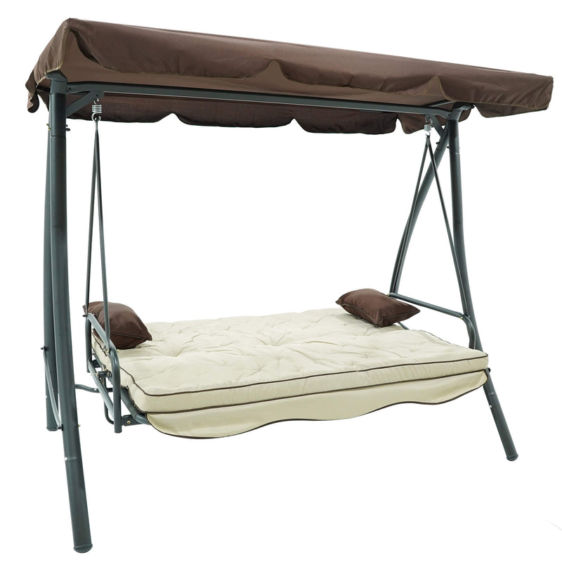 Dondolo Letto 3 Posti 202x115x170 cm in Acciaio e Poliestere Andromeda Marrone e Ecrù-10