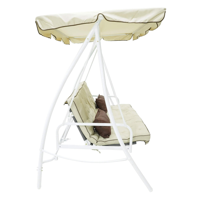 Dondolo Letto 3 Posti 202x115x170 cm in Acciaio e Poliestere Andromeda Ecrù-2