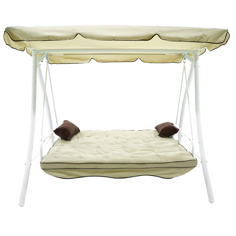 Dondolo Letto 3 Posti 202x115x170 cm in Acciaio e Poliestere Andromeda Ecrù-3