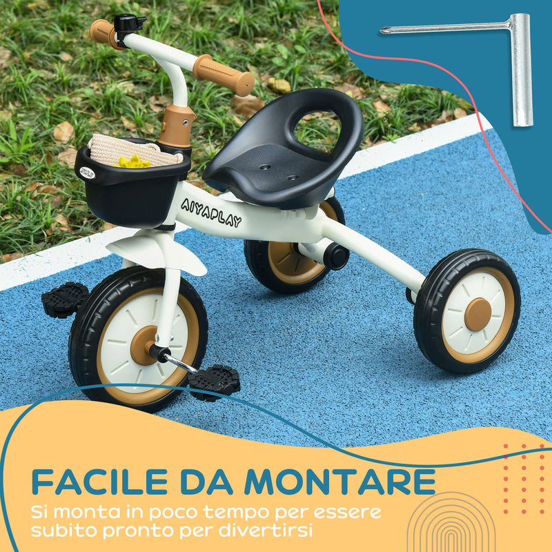 Triciclo per Bambini 70,5x50x58 cm con Seduta Regolabile e Campanello in Metallo Bianco-7